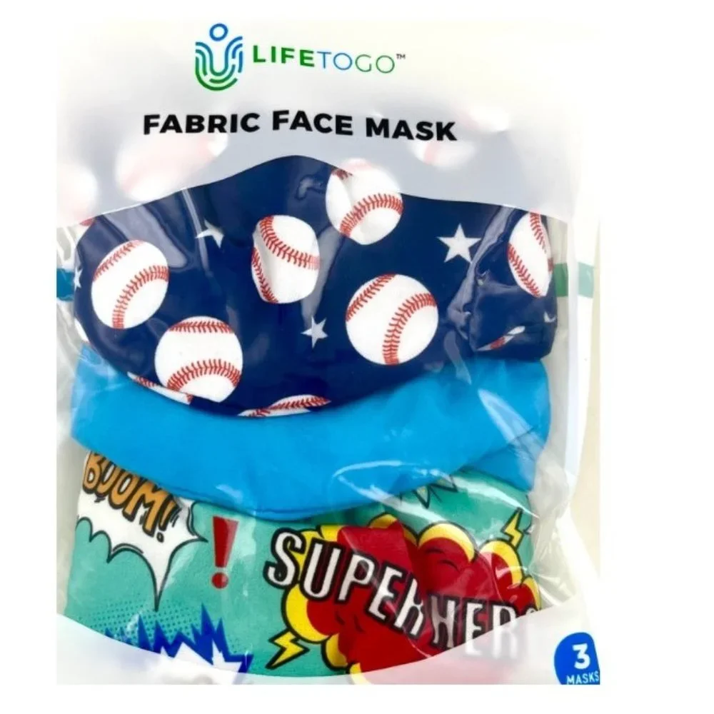 NWT 3 Fabric Youth Face Masks Baseball and Super Hero Designs